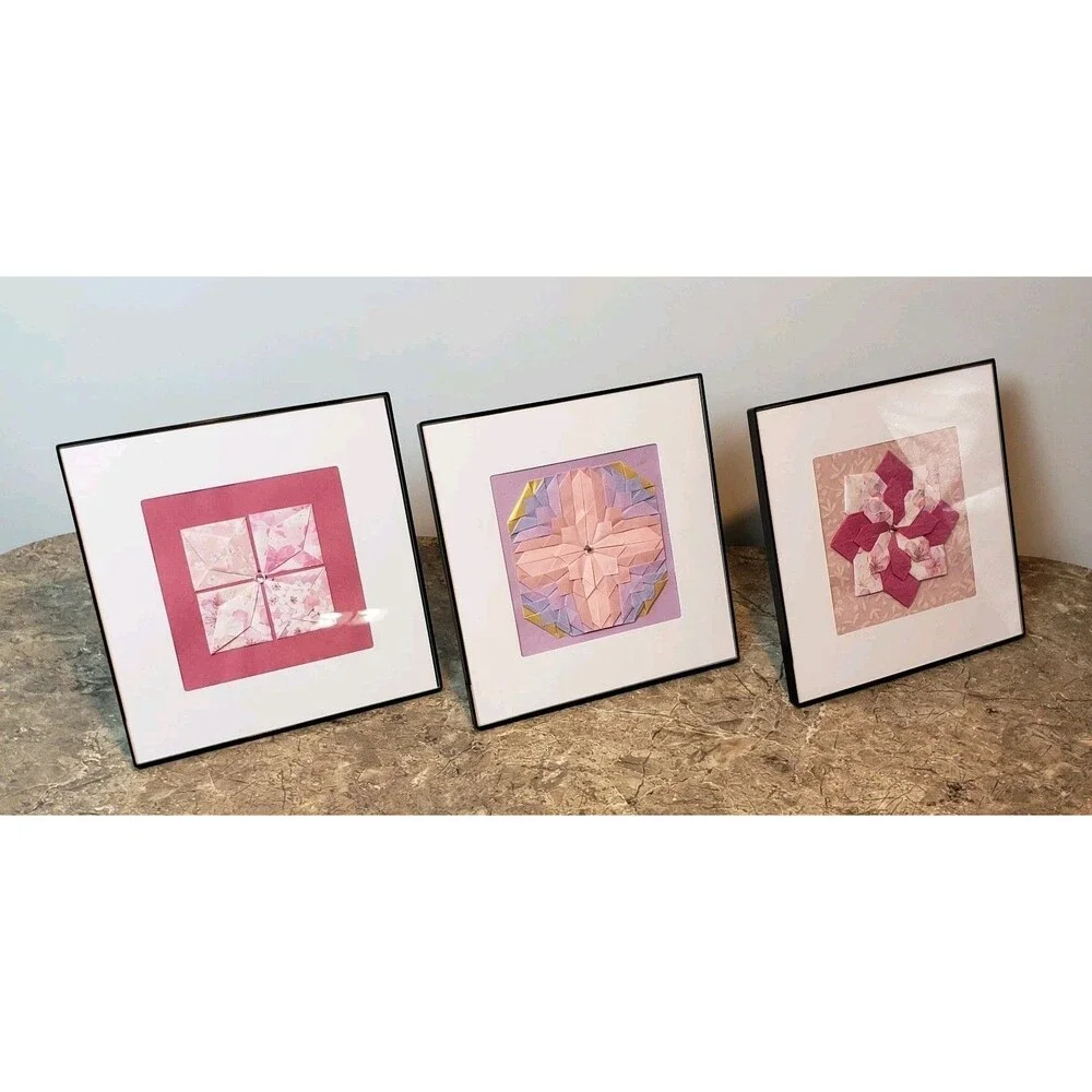 Multi-Color Floral Framed ~Handcrafted~ Creative Art Origami ( 8x8 ) Set Of 3!!!